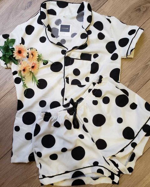 Pijama inglês branco poá