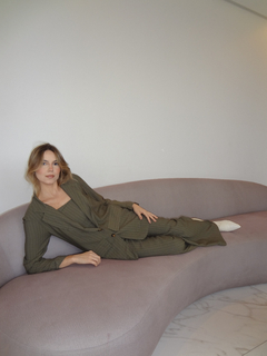Trio Risca de Giz: Blusa Corset, Calça e Blazer - Verde