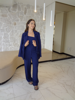 Trio Risca de Giz: Blusa Corset, Calça e Blazer - Azul marinho - comprar online