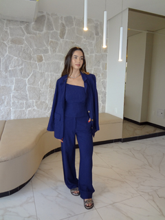 Conjunto Blusa corset e Calça risca de giz - Azul marinho - comprar online