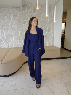 Trio Risca de Giz: Blusa Corset, Calça e Blazer - Azul marinho - comprar online