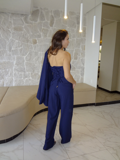 Blusa corset risca de giz - Azul marinho - loja online