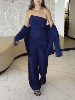 Blusa corset risca de giz - Azul marinho na internet