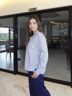 Camisa entrelinhas - Azul marinho na internet