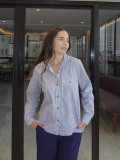 Camisa entrelinhas - Azul marinho - comprar online