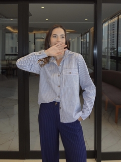 Camisa entrelinhas - Azul marinho - loja online