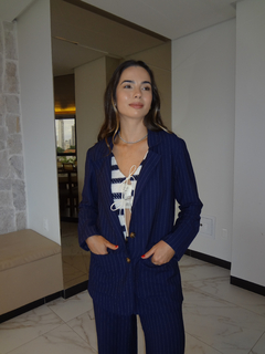 Blazer risca de giz - Azul marinho - LA BRIZ
