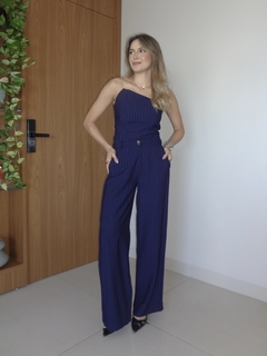 Conjunto Blusa corset e Calça risca de giz - Azul marinho - comprar online