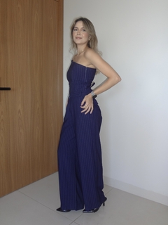 Conjunto Blusa corset e Calça risca de giz - Azul marinho - loja online