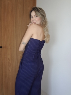 Imagem do Conjunto Blusa corset e Calça risca de giz - Azul marinho