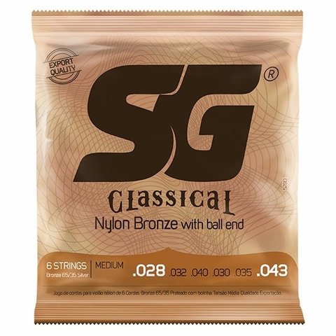 Encordoamento Cordas Violão Nylon Tensão Média C/ Bolinha Sg