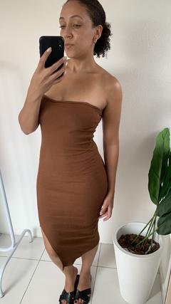vestido marrom canelado - comprar online