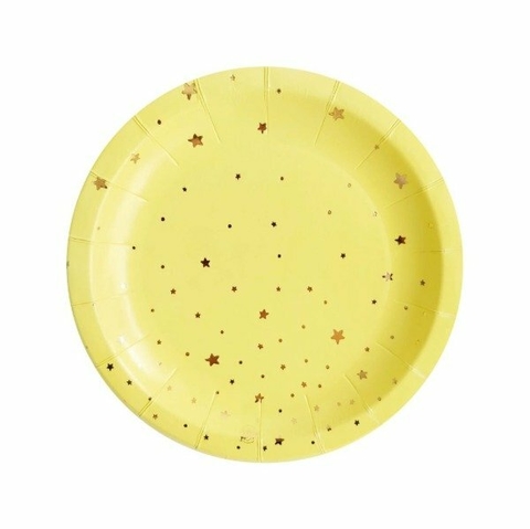 Plato Amarillo con estrellita dorado x 10 unidades