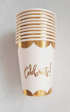 Vaso "Celebrate" borde Metalizado x 10 un - PetitCocoDeco