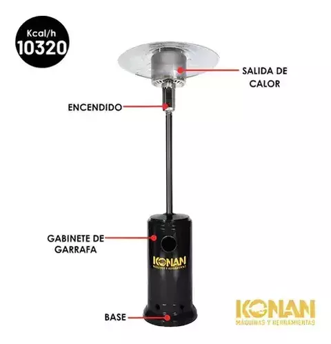 CALEFACTOR EXTERIOR A GAS TIPO HONGO 12KW/10320 KCAL/H KONAN NEGRO - comprar online