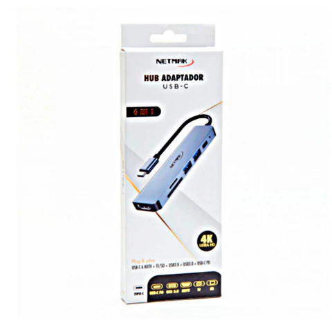 Empaque de hub adaptador Netmak 6 en 1 tipo C con puertos USB y soporte 4K Ultra HD