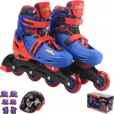 Patins Homem Aranha Rodas Inline Gel 36 ao 39 C/ Kit Proteção - BBR