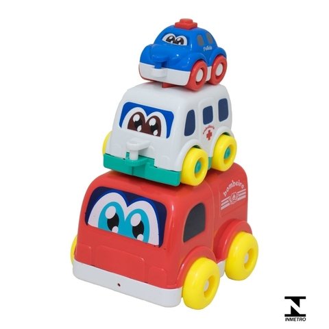 Carrinhos Trio De Resgate Polícia Ambulância Bombeiro - Bbr Toys