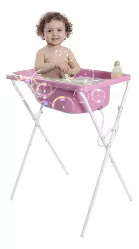 Banheira Com Suporte Bebê Infantil Baby Rosa Resistente 34l
