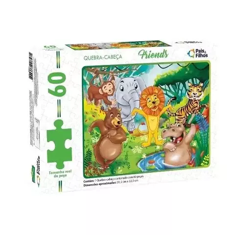Jogo de Quebra Cabeça com 60 Peças Friends Animais Selvagens - Pais & Filhos