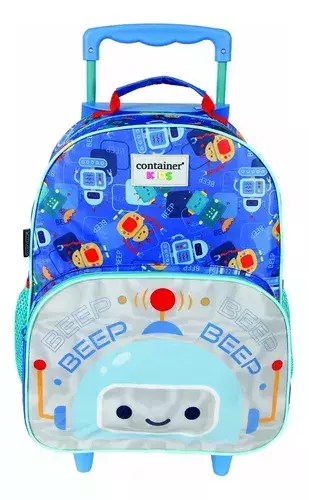 Mala Escolar G Com Rodinhas Infantil Menino Robots Beep Beep