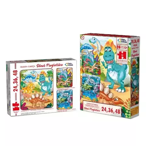 Quebra-Cabeça Progressivo 24, 36 e 48 Peças Dinos - Pais e Filhos