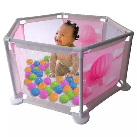 Cercadinho Sextavado Balão Rosa Com 48 Bolinhas - Styll Baby