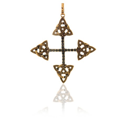 Pingente Cleópatra Cruz da Vida com cravejados de espinélio feito em bronze com banho de ouro velho