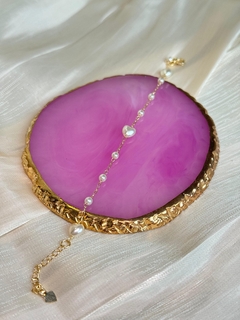 Pulseira delicado com perolas bolinhas e corações folheado em ouro 18k na internet