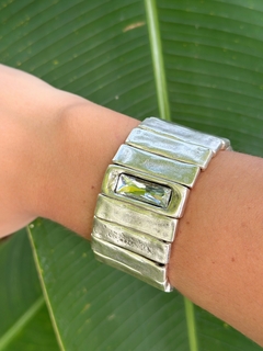 Pulseira prata retangular cristal