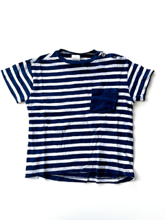 Remera rayada hym azul y blanco bebe talle 9-12meses