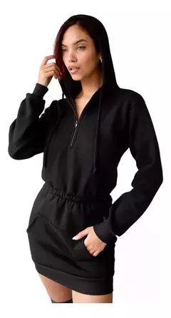 Vestido Maxi Buzo Capucha Frisado