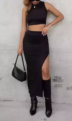 Conjunto Top Pollera Modal Gamuzado en internet