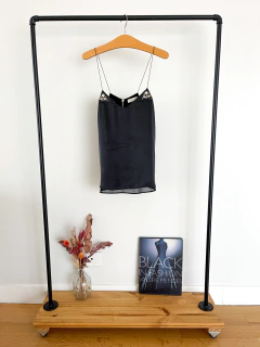 Top Blusa De Seda Jazmin Chebar Negro Con Apliques Talle 2