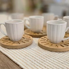 SET POR 6 TAZAS DE PORCELANA BANCO Y NEGRO - tienda online