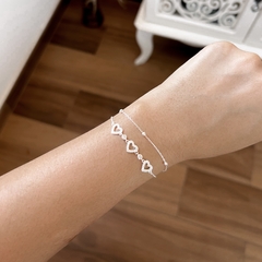 Pulseira dupla corações cravejados - comprar online