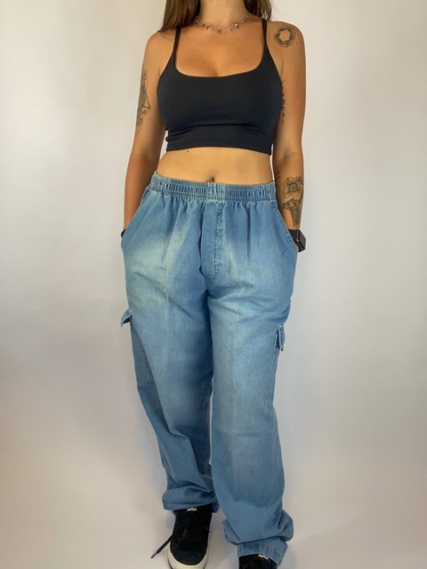 Calça Cargo Jeans clara