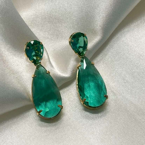 Brinco 2 gotas g zircônia turmalina banhado a ouro 18k