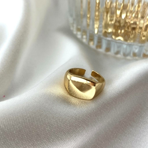 Anel regulável quadrado liso banhado a ouro 18k