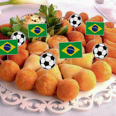 Toppers Bandeira do Brasil e Bola de Futebol - para Brigadeiro, Salgadinho ou Docinho - 20 unidades