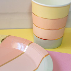 Kit Festa - Prato e Copo Tons Pastéis com Linhas Douradas - zarty . ideias criativas