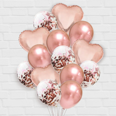 Kit Buquê de Balões Rose Gold 14 peças Corações