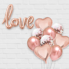 Kit Balão Metalizado Love + Buquê de Balões Rose Gold
