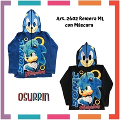 Remera de algodón con máscara y estampa de SONIC. T4 al 14. - comprar online