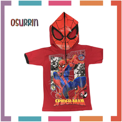 Remera de algodón con máscara HOMBRE ARAÑA y estampa de Personajes. T4 al 14.