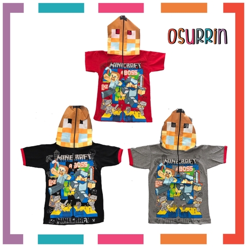 Remera de algodón con máscara MINECRAFT y estampa de Personajes. T4 al 14.
