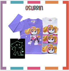 Remera ML GLOW que BRILLA en la oscuridad 100% algodón peinado premium PATRULLA CANINA - Chase - Marshall y Skye - tienda online