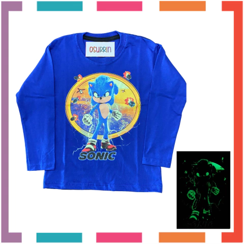 Remera SONIC que BRILLA en la oscuridad 100% algodón peinado premium