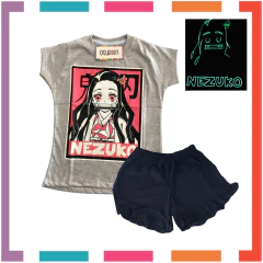 Pijama Verano NEZUKO Remera + Short ESTAMPA GLOW QUE BRILLA EN LA OSCURIDAD 100% ALGODÓN PEINADO PREMIUM - comprar online