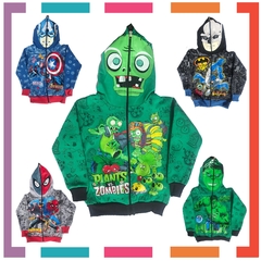 Campera Doble Frisa Capucha con Máscara y Bolsillos. Estampas Super Heroes. T4 AL 12. - tienda online